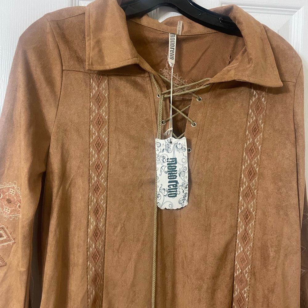 Boho Lace-Up Suede-Look Tunic style Brown - Picture 3 of 6